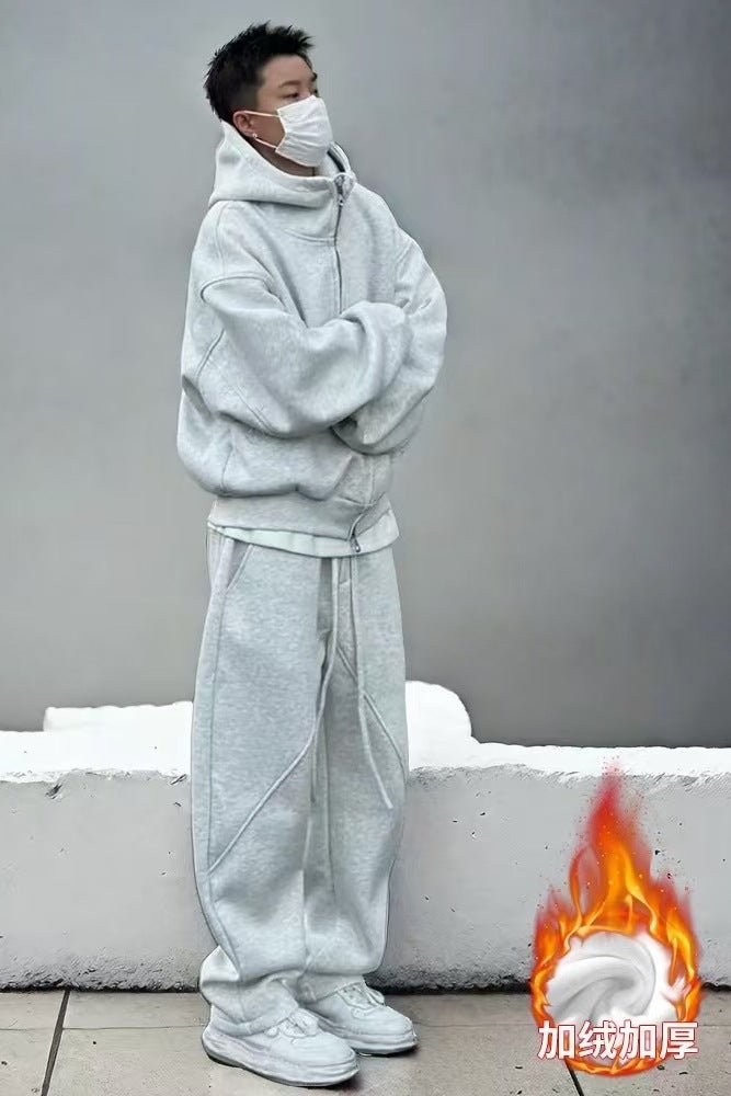 Autumn Winter Fleece - Lined Extra - Thick Men's Set Hoodie And Sweatpants - Babazayed