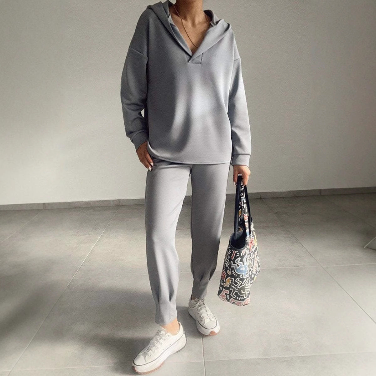 Commuting Casual Hooded Sweatshirt And Pants Two-piece Set