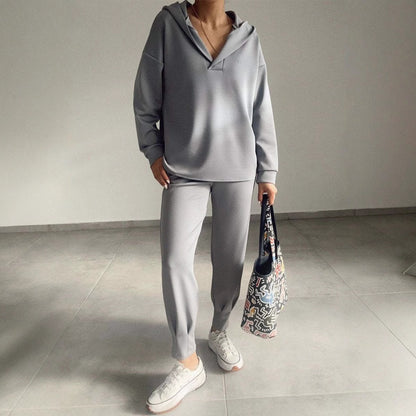 Commuting Casual Hooded Sweatshirt And Pants Two-piece Set