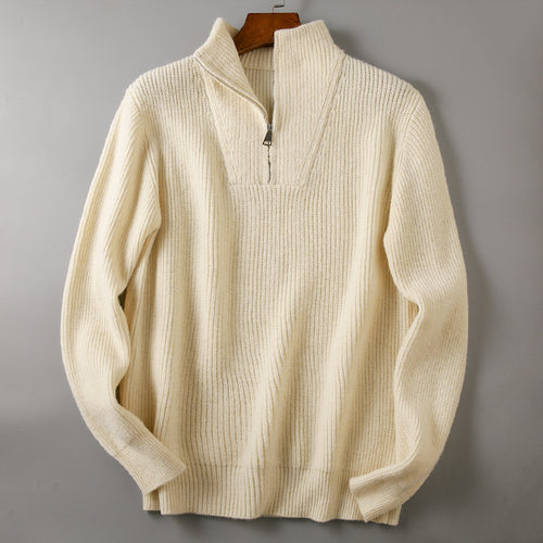 Soft Knit Fabric Men's Half-zip Sweater Solid Color Youth Knitwear
