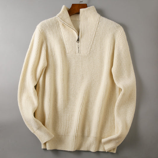 Soft Knit Fabric Men's Half-zip Sweater Solid Color Youth Knitwear