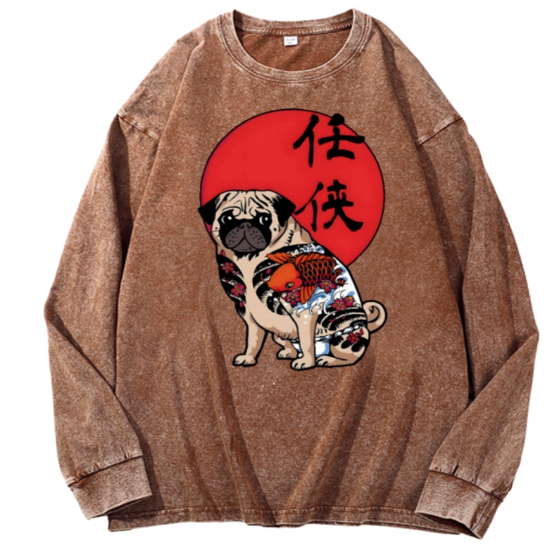 Distressed Drop-shoulder Vintage Washed Loose Casual Crewneck Sweatshirt