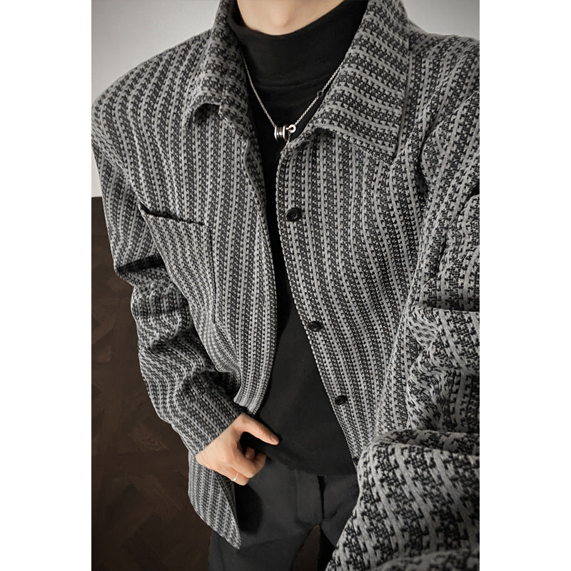 Mens Bold Herringbone Chanel-Style Shirt Jacket