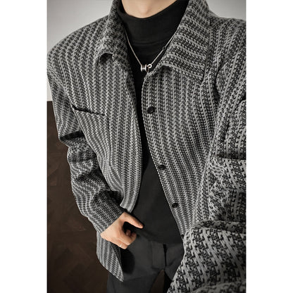 Mens Bold Herringbone Chanel-Style Shirt Jacket