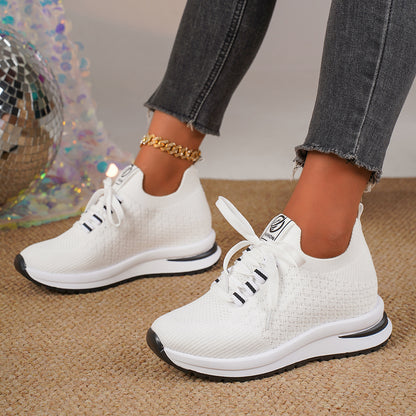 Plus Size Fashion Platform Flat Pumps Women's Casual Lace Up Mesh Sneaker