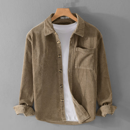 Winter Corduroy Shirt With Pocket Fashion Lapel Button Long Sleeve Top Men's Clothing