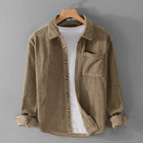 Winter Corduroy Shirt With Pocket Fashion Lapel Button Long Sleeve Top Men's Clothing