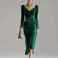 Long Sleeve Pleated Long Slit Velvet Sheath Dress