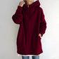 Oversized S-5XL Women Loose Hooded Coats Autumn Female Tie Collar Long Sleeve Zipper Up Add Velvet Long Sweatshirt