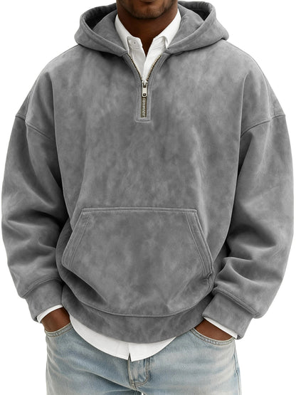 Hoodie Half Zipper Solid Color Loose Sweater