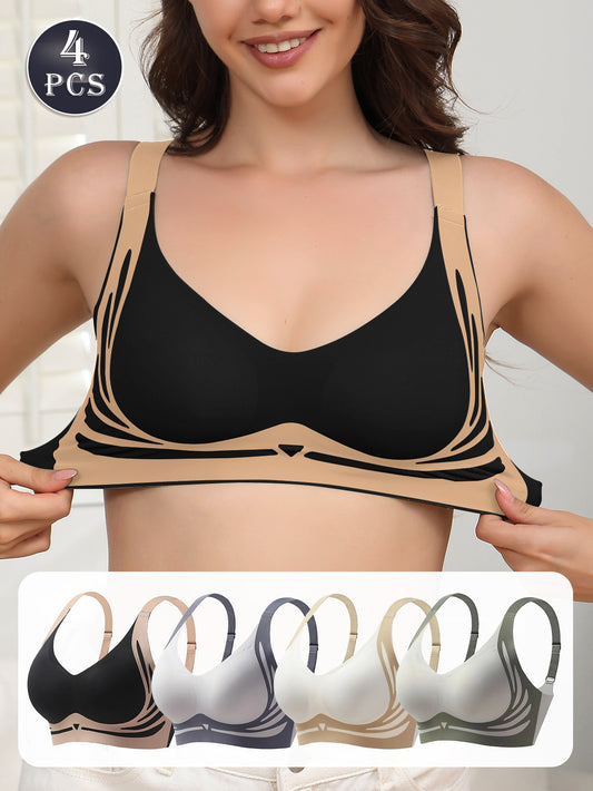 4PCS EssElegance Push-Up Seamless Bra Set - Adjustable Straps & Wire-Free Support For Daily Wear, Ultra-Soft Breathable Fabric