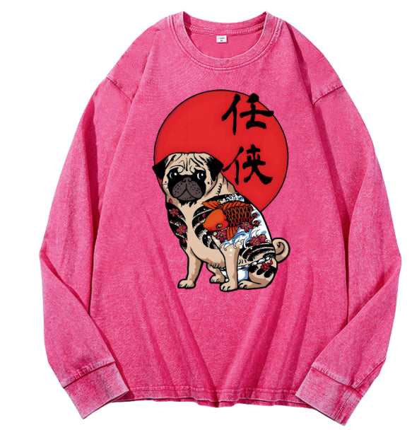 Distressed Drop-shoulder Vintage Washed Loose Casual Crewneck Sweatshirt