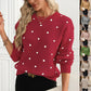 Ins Polka Dot Print Pullover Sweater Fashion Casual Long-sleeved Jacquard Knitted Top Winter Round Neck Clothing For Women