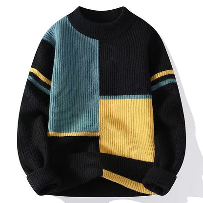 Mens Color-Block Base-Layer Loose Effortless Warm Sweater