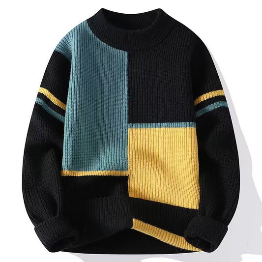 Mens Color-Block Base-Layer Loose Effortless Warm Sweater