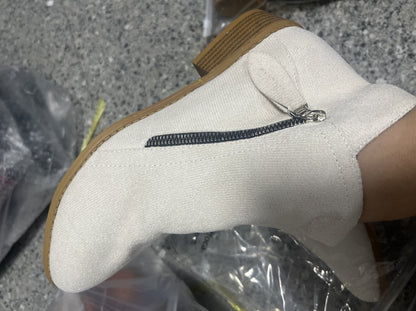 Chunky Heel Side Zip Mid-heel Ankle Boots