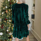 Long Sleeve Christmas Skirt Velvet Cake Dresses With Puffy Sleeves And V-Neck Mini Skirt Elegant Short Dress For Women New Year Party Clothing