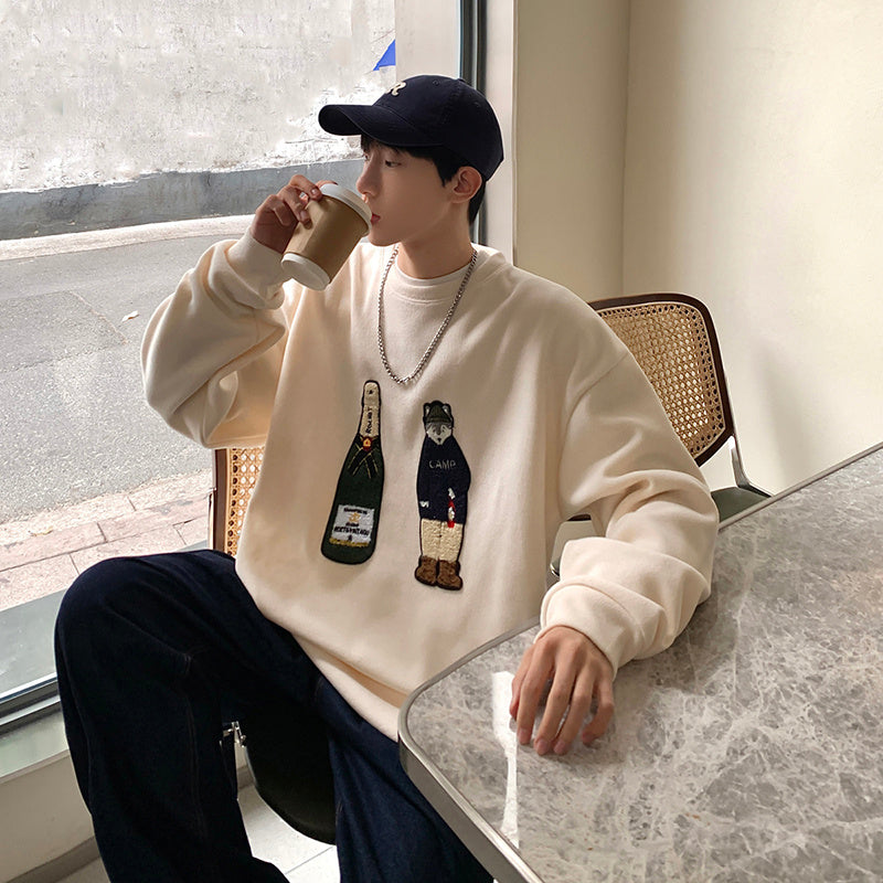 Loose Versatile Crew Neck Embroidered Casual Sweatshirt