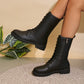 British Style Round Toe Side Zipper Thick Bottom Locomotive Large Size Women's Boots