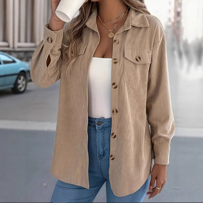 European And American Corduroy Striped Mid-length Coat Shirt