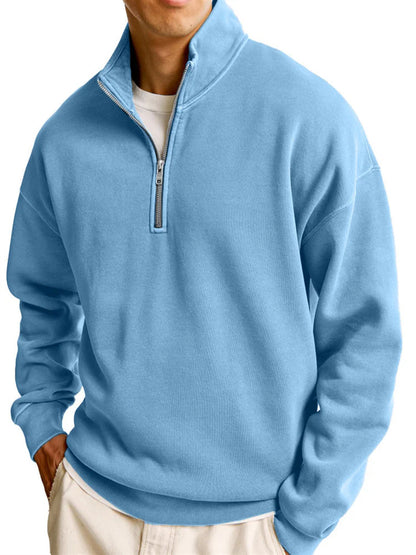 Men's Casual Half Zipped Stand Collar Long-sleeved Sweater