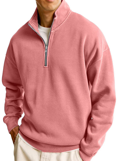 Men's Casual Half Zipped Stand Collar Long-sleeved Sweater