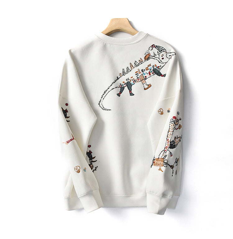 Youthful Vitality Soft And Delicate Embroidered Cotton Sweatshirt