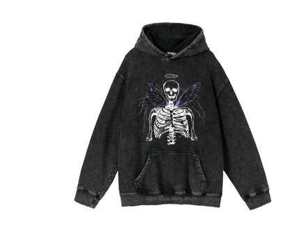 Vintage High Street Distressed Washed Loose Black Hoodie