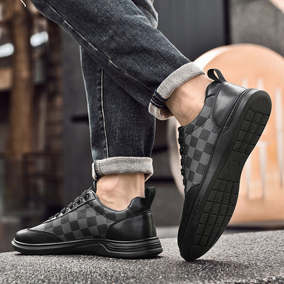 Fashion Low Top Plaid Cowhide Flat Casual Shoes