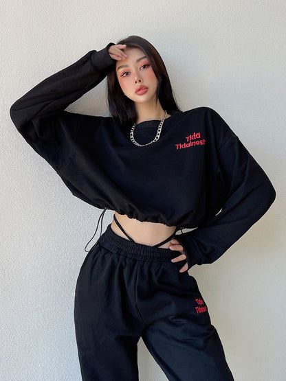 Casual Loose Letter Embroidered Long Sleeve Sweatshirt