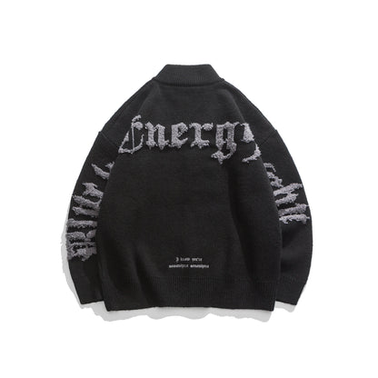 Men's Zipper High Neck Jacquard Sweater