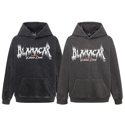 American Retro Heavy Washed Hoodie Design Sense Printed Hoodie