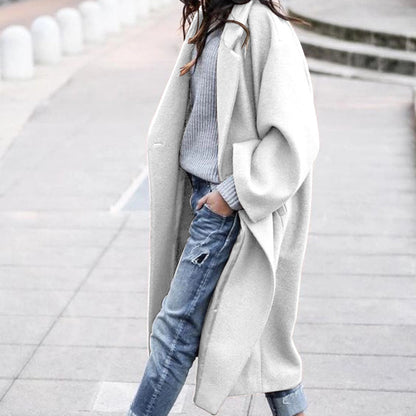 Fashion Long Solid Color Lapel Coat Warm Coat