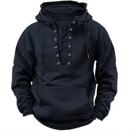 Ins Lace-up Hoodie Casual Sports Pocket Sweatshirt Men's Long-sleeved Top Clothing