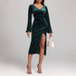V-neck Velvet Dress Pleated Split Dress