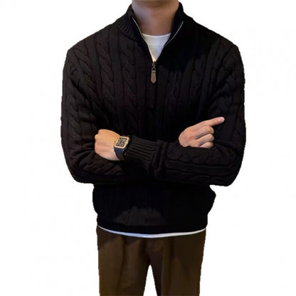 Men's Stand-up Collar Twisted-knit Half-zip Sweater