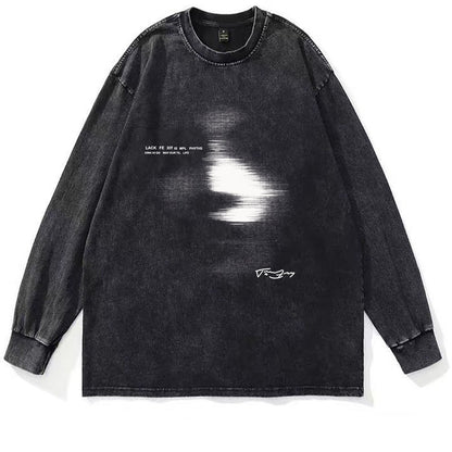 American Style Distressed 230g Heavy Cotton Round Neck Long Sleeves T-shirt