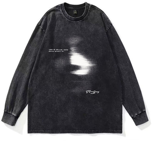 American Style Distressed 230g Heavy Cotton Round Neck Long Sleeves T-shirt