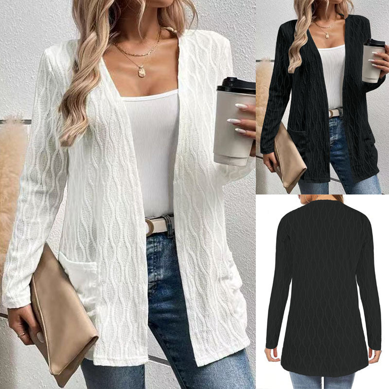 Hollow-out Casual Commuting Knitted Long-sleeve Cardigan