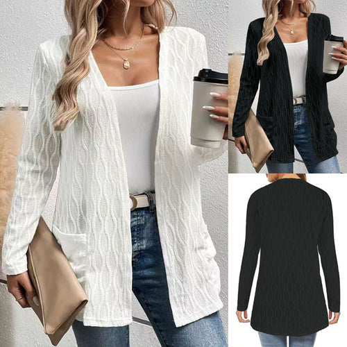 Hollow-out Casual Commuting Knitted Long-sleeve Cardigan