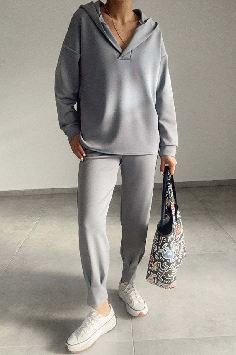 Commuting Casual Hooded Sweatshirt And Pants Two-piece Set