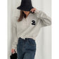 Women's Vintage Embroidered Letters Personalized Lapel Long Sleeve Sweatshirt