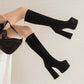 Elastic Wool Chunky Heel Women's Boots