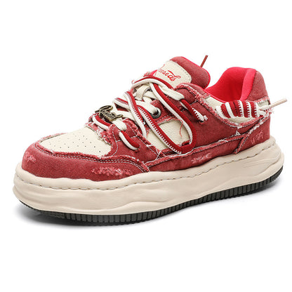 Washed And Dissolved Thick Bottom 7CM Invisible Height Increasing Insole Shoes Men's Sports Casual Borad Shoes