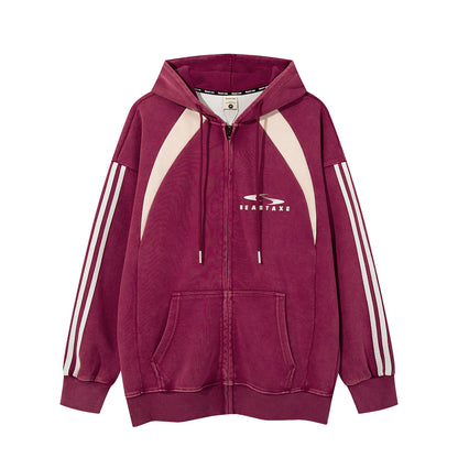 Striped Patchwork Hoodie American Print Casual Hoodie