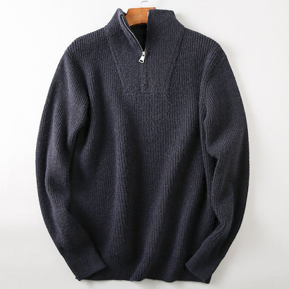 Soft Knit Fabric Men's Half-zip Sweater Solid Color Youth Knitwear