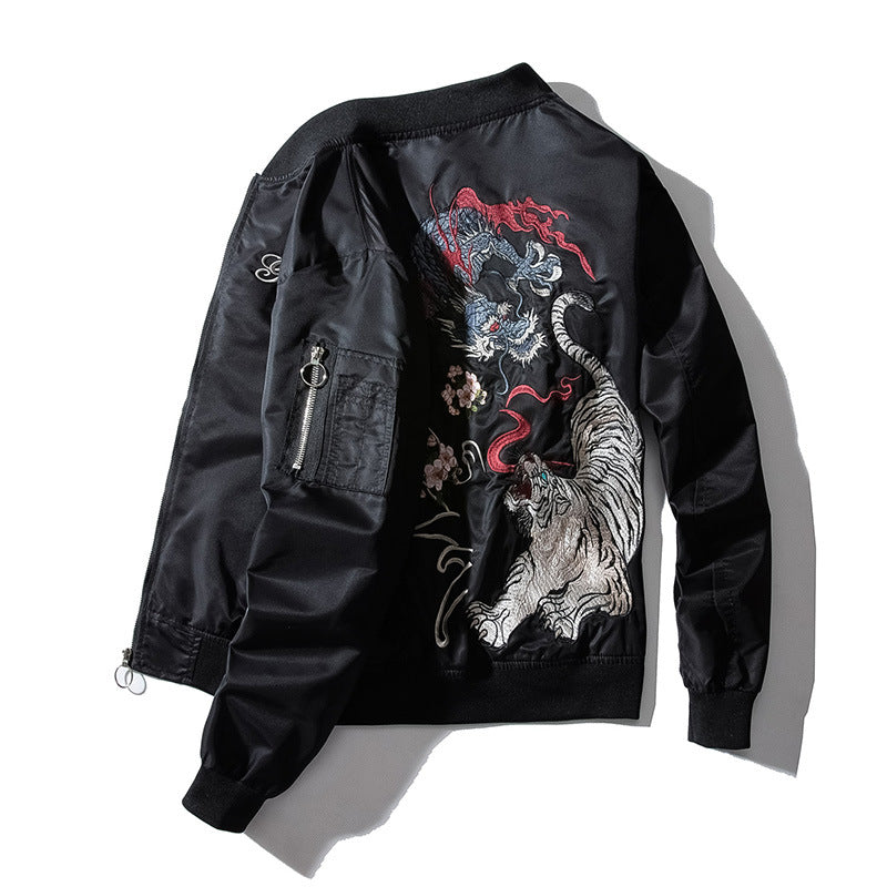 Men's Dragon And Tiger Embroidery Jacket Air Force Jacket