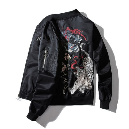 Men's Dragon And Tiger Embroidery Jacket Air Force Jacket