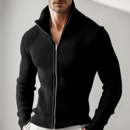 Knitted Zip-up Turtleneck Cardigan For Men