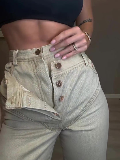 High Waist Double Jeans